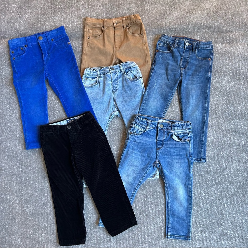 Zara, Ralph Lauren & Crewcuts Bundle of 6 Toddler Boys Jeans & Pants, Size 2-3